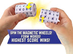 Geospace The Original Handheld Magnetic Spin Game, Take-Along Travel Edition with Storage Pouch (Challenge Word Spin with 10 Magnetic Wheels)