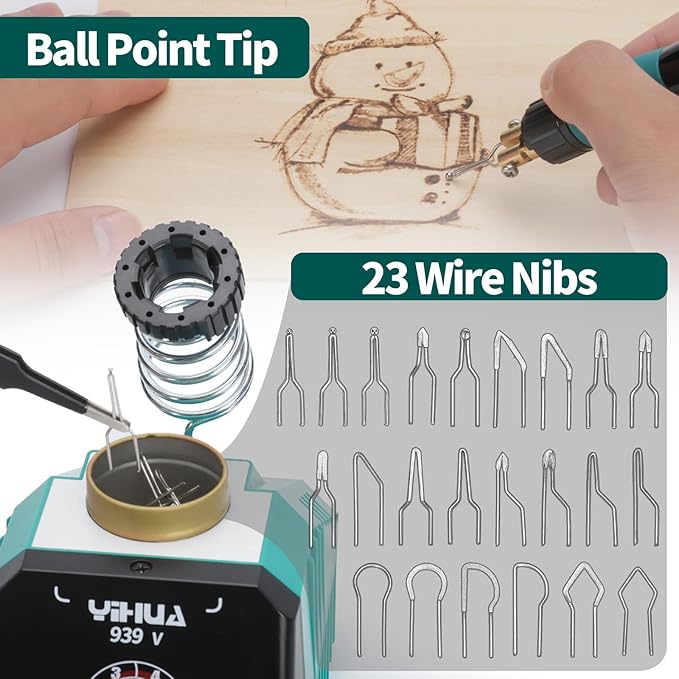 YIHUA 939-V Wood Burning Pen Wood Burning Kit with 23 Wire Nibs, Detachable Wood Burning Pen, 6 Wood Pieces, 6 Stencils, Tweezers Used as Wood Burning Tool