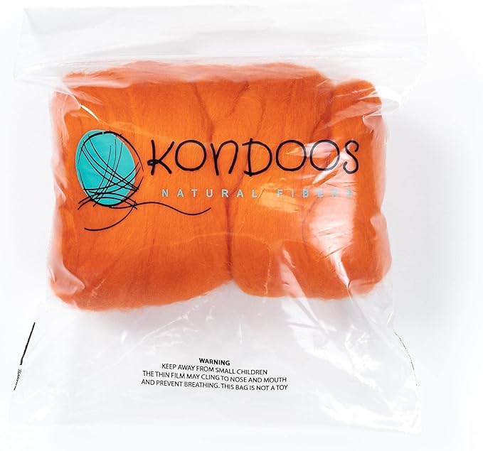 Colored Natural Wool roving, 8 OZ. Best Wool for Needle Felting, Wet Felting, handcrafts and Spinning. (Orange)