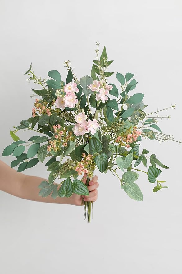 Serra Flora Artificial Greenery Stems Box Set,(Pack of 44pcs) with 9 Kinds of Faux Pink Green Filler for DIY Bridal Bouquets Wedding Floral Arrangement Table Centerpieces