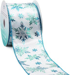 CT CRAFT LLC Satin with Blue Snowflake Wired Ribbon 2.5 Inch x 10 Yards for Christmas Home Decor Tree Topper Bow Gift Wrapping DIY Crafts Wreath Garland