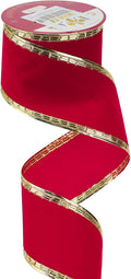 MEEDEE Red Velvet Ribbon 2.5 Inch With Gold Greek Key Edge - 10 Yards Wired Christmas Ribbon for Tree Decoration, Topper Bow, Garland