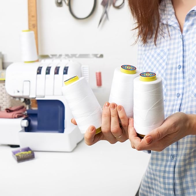 Mandala Crafts 4 Pack of Serger Threads Cones Spools - 40S/2 24000 Yards Polyester Periwinkle Threads for Sergers Machine and Overlock Quilting Sewing Machine