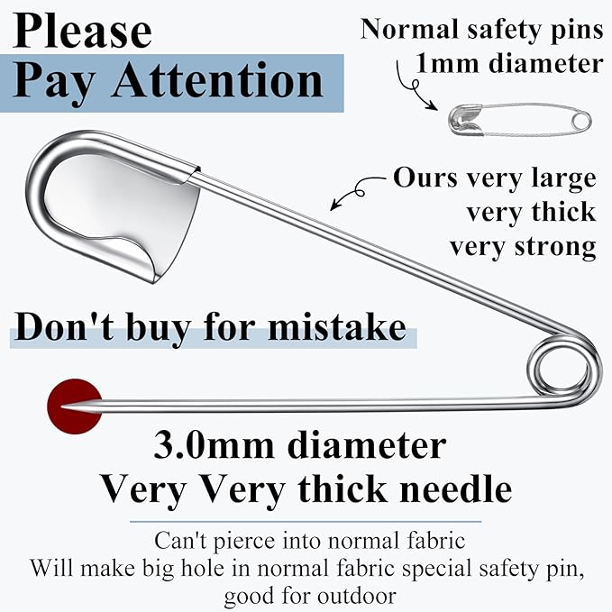 Juexica 5 Pcs 5 Inch Jumbo Stainless Steel Safety Pins Large Heavy Duty Huge Strong Laundry Pins for Upholstery Sewing Quilting Key Rings Craft Outdoor (Silver)