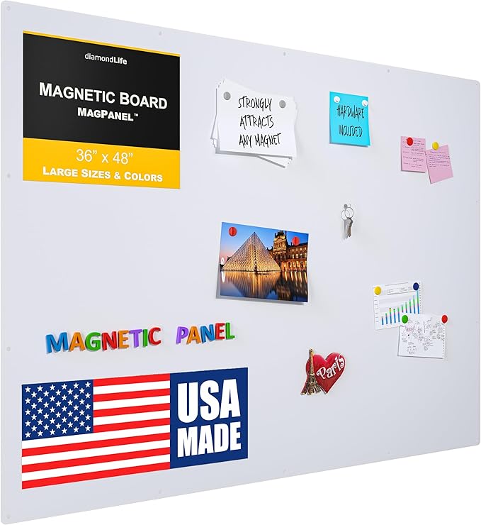 Diamond Life Magnetic Board - Memo & Vision Board for Home, Office, and Classroom - Magnet Board for Kids - Pre-drilled Mounting Screws Included (White 36"x48")