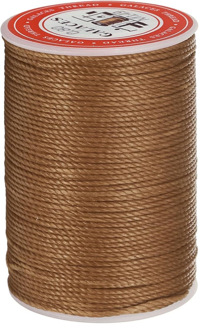 uxcell Round Leather Sewing Waxed Thread, 55m / 60 Yards Wax Polyester String, 0.8mm Waxed Stitching Cord for Leather Crafts, Bookbinding, Bracelets Braided, Light Brown