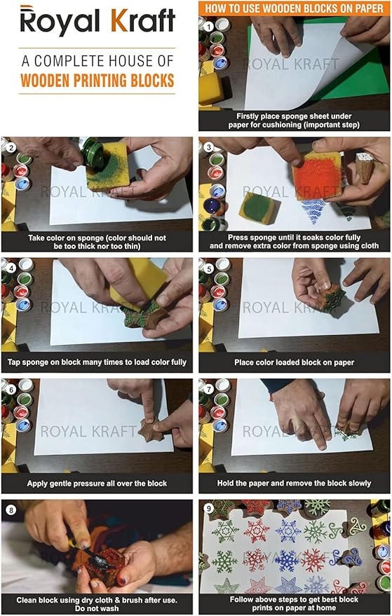 Royal Kraft Fabric Wooden Stamps Creative Border Pattern Printing Blocks (Set of 10) Htag2159