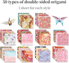 Square Origami Paper 6x6 Double Sided 50 Sheets 50 Colors 70GSM Origami Kit Japanese Chiyo Easy Fold Arts Crafts DIY Handwork Beginner Oriental Cherry
