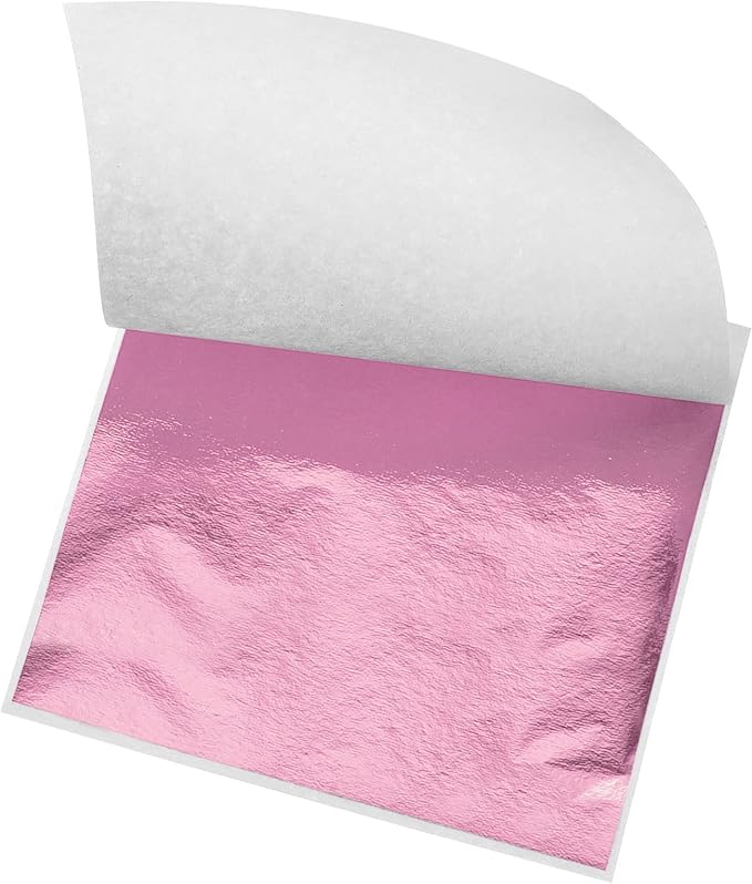 MECCANIXITY Gold Leaf Foil Sheet, Rose Red Leaf Papers, 3.3 x 3.1inch for Art Decoration, Sculptures, Painting, Pack of 100