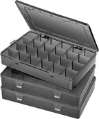 Large 24 Grids Plastic Organizer Box Adjustable Dividers,Clear Storage Box for Jewelry, Art DIY Crafts, Washi Tapes, Beads and Small Parts(Black,3Pack)