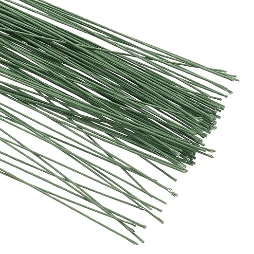 PATIKIL 20 Gauge 16" Floral Stem Wire, 100 Pcs Paper Wrapped Iron Artificial Flower Stem Accessories for DIY Bouquet Stem and Craft Decoration, Dark Green
