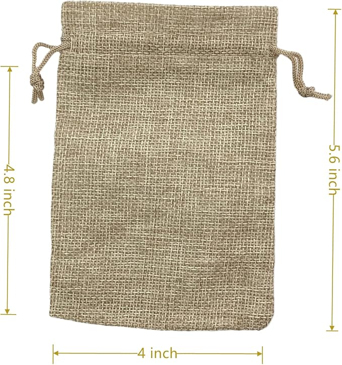 Palmhomee Pack of 25 Burlap Gift Bags with Drawstring Linen Jewelry Pouches Wedding Hessian Jute Bags for Birthday Jewelry and Treat Pouches Party Wedding Favors Gift Art and DIY Craft   (4x5.6 Inch, Burlap)