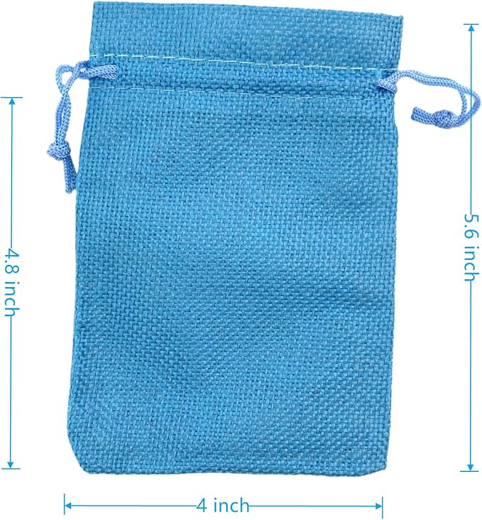 Palmhomee Pack of 25 Burlap Gift Bags with Drawstring Linen Jewelry Pouches Wedding Hessian Jute Bags for Birthday and Treat Pouches Party Wedding Favors Gift (4x5.6 Inch, Ocean Blue)