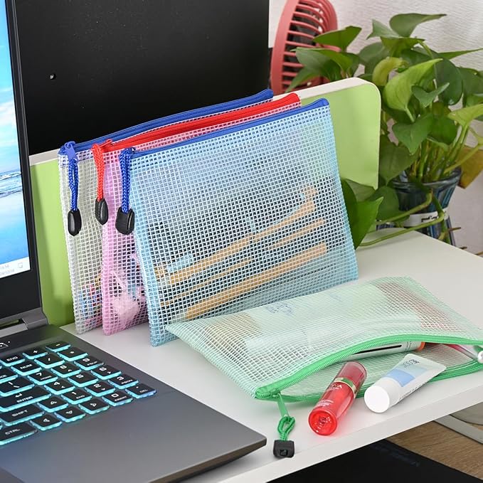 AUSTARK 20 Pcs Zipper File Bags, Plastic Mesh Pouch, Board Game Storage Bag, Waterproof Bags for Office School (B6 Size 7.6''x5.3'', Multicolored)