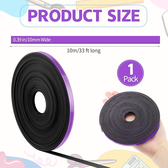 Magnetic Tape Roll Thin Strips, 0.39 Inch x 33 Feet Magnetic Board Dividers Whiteboard Graphic Decorative Tape Marking Line for Classroom Office Art Accessories(Purple)