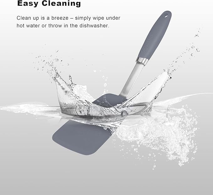 Silicone Spatulas Set Turners Tongs Cooking Utensils Set High Heat Resistant Kitchen Scraper Spatulas for Cooking Mixing Baking BPA Free Dishwasher Safe, Grey