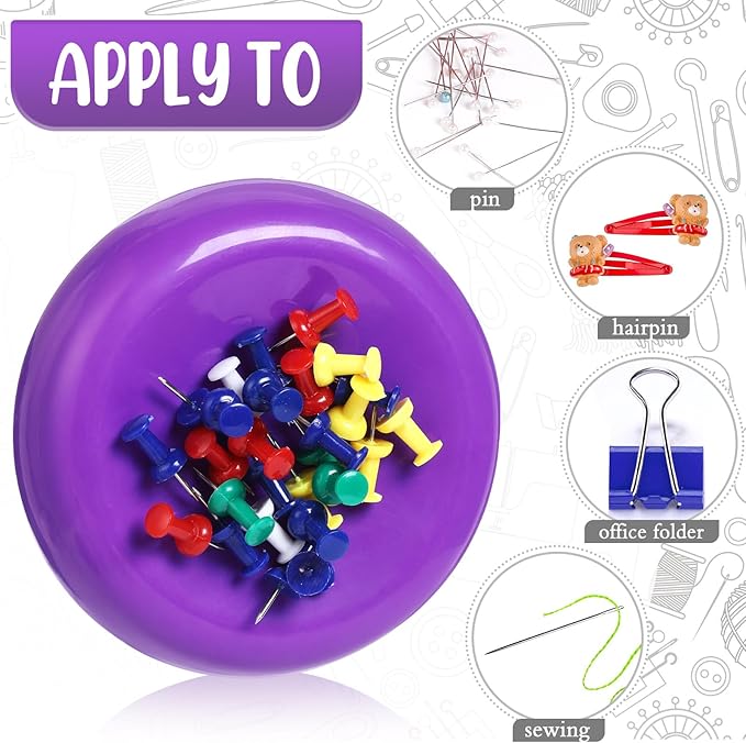 Waydress 2 Pieces Magnetic Pin Holder Sewing Pincushion Round Paper Clip Holder Magnetic Cushion Sewing Pin Push Hairclip Storage Case Needle Cushion for Sewing DIY Project(Purple)