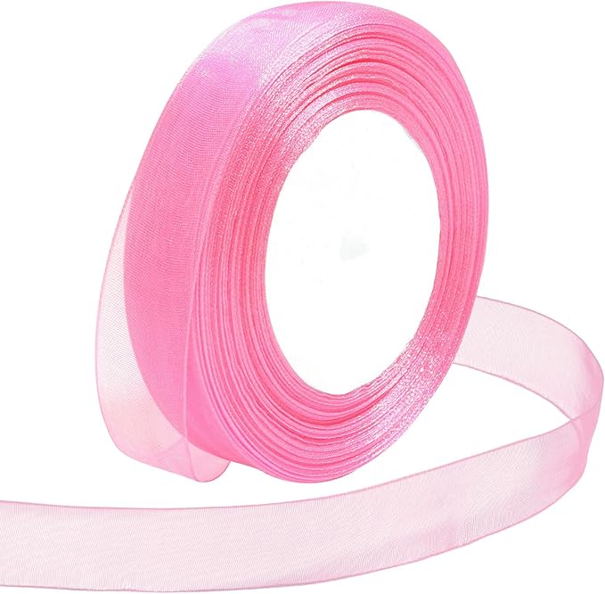 Ribbon for Gift Wrapping 3/4 inch Pink Sheer Organza Ribbon for Flower Bouquet Tulle Thin Chiffon Ribbons for Wedding Invitations Christmas Halloween Presents Decorations Crafts 50 Yards