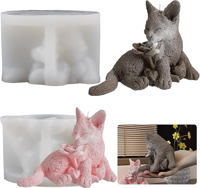 Rose Cat Candle Animal Resin Casting Soap Making Molds Silicone for Home Decorate 3D Clay Mold