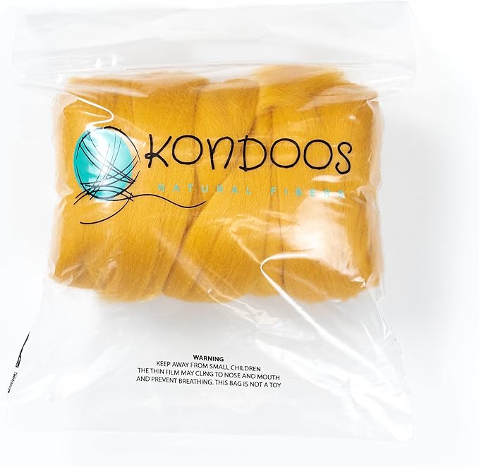 Colored Natural Wool roving, 8 OZ. Best Wool for Needle Felting, Wet Felting, handcrafts and Spinning. (Mustard)