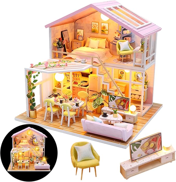DIY Miniature House Kit, Mini House Kit for Beginners, Mayberry Street Miniatures, Model Building Craft Diorama Kit, Ideal Gifts for Birthday, Christmas(Sweet Time)