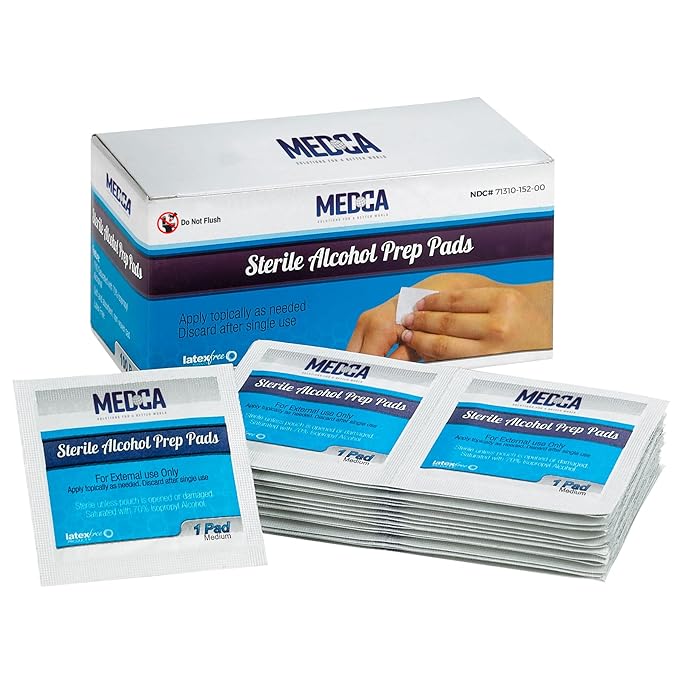 MEDca Alcohol Prep Pads, Sterile, Medium, 2-Ply Pack of 100