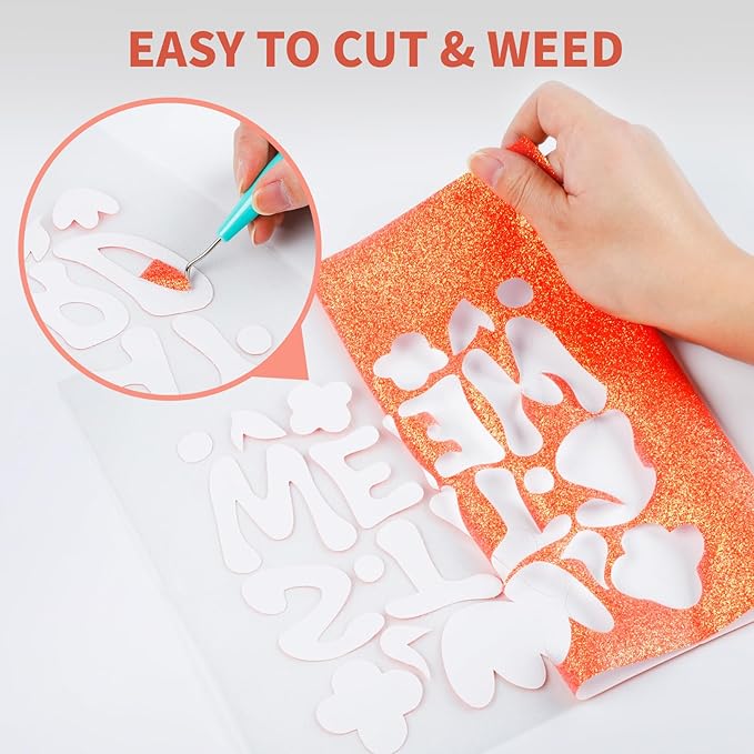 HTVRONT Glitter HTV Heat Transfer Vinyl - 10" x 8ft Neon Orange Glitter HTV Vinyl for Shirts, Glitter Iron on Vinyl for All Cutting Machine - Easy to Cut & Weed (Neon Orange Glitter)