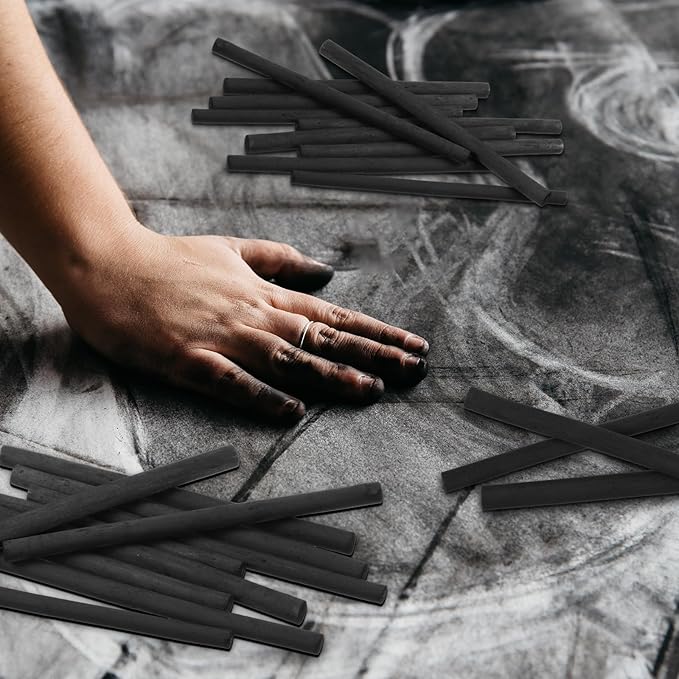 Gueevin 50 Pcs Willow Charcoal Sticks, Willow Charcoal, Artists, Beginners, Students, Perfect for Sketching, Drawing, Shading, and Fine Art Christmas Gifts for Art (5-7mm)