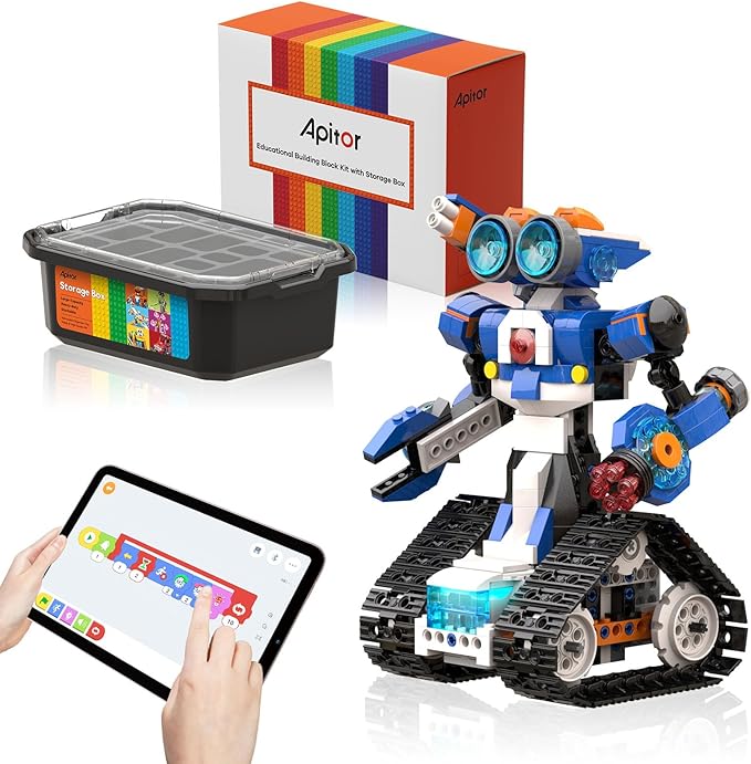 Robot J Creative Building Kit With Storage Box, 6-in-1 Programmable App Remote Control Tank STEM Learning Toy, Educational Coding Gifts for 7-12 Years Old Kids