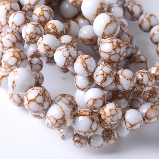 90pcs 4mm White Howlite Spun Gold Stone Beads for Jewelry Making Natural Stone Energy Healing Beads DIY Bracelet Necklace 15" (4mm, White Howlite Spun Gold Stone)