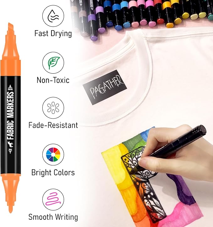 Fabric Markers Permanent for Clothes, 40 Colors Dual Tip with Fine and Chisel Tips Paint Pens for Clothing Canvas Tote Bags T-Shirt and Shoes, Non Toxic Ink for Kids and Adults