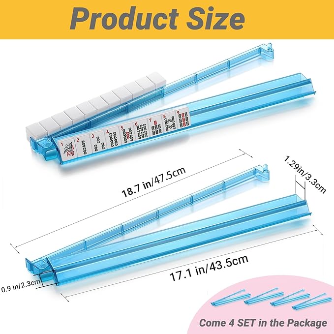Mahjong Racks with Pushers,Blue Acrylic American Majiang Tile Racks,Imports Modern Mahjong Racks with Built-in Pushers- Set of 4
