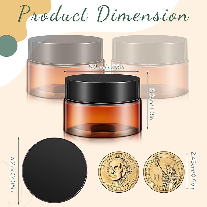 SATINIOR 12 Pack Plastic Container Jars with Lids Round Clear Travel Cosmetic Container Jars for Toiletries, Lotion, Cream, Ointments, Makeup, Rhinestone, Samples, Kitchen Storage(1 oz,Amber)