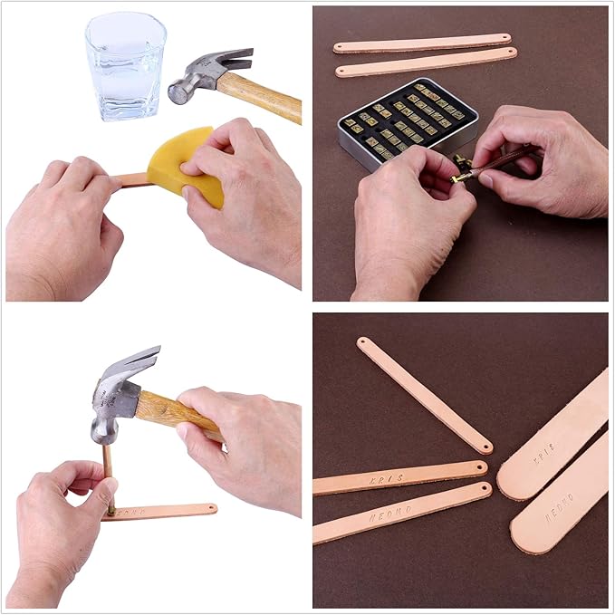 Yoption 37 Pieces Leathercarft Stamping Tool Set, 26 Letters Alphabet & 10 Patterns Stamping Tool 6mm +1 Stamping Handle for Leather Craft