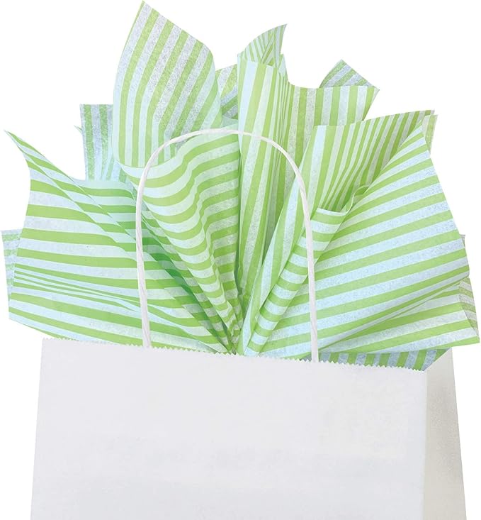 Flexicore Packaging Lime Green Pin Stripe Print Gift Wrap Tissue Paper Size: 15 Inch X 20 Inch | Count: 100 Sheets | Color: Lime Green Pin Stripe