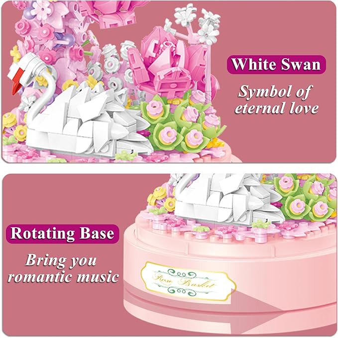 Flower Bouquet Building Set Plants Friends Sets Adults Bonsai Tree Flowers Building Blocks Set Botanical Collection Valentine's Birthday Gift for Girls Mom Women Girlfriend（Swan）