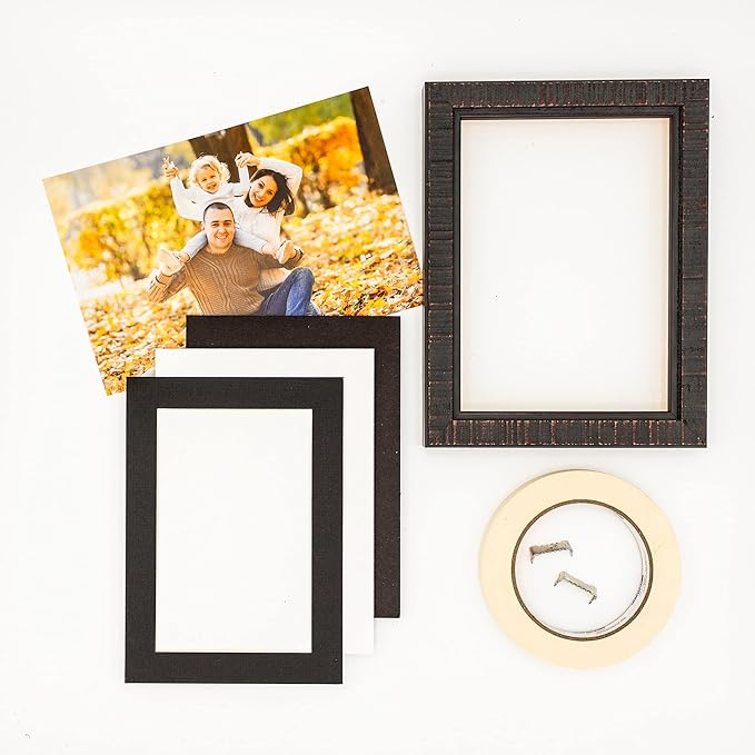 8.5x11 Mat Bevel Cut for 7x9 Photos - Acid Free Textured Black Precut Matboard With Backing Board and Crystal Clear, Self Seal Photo Mat Bag - For Pictures, Photos, Framing - 4-ply Thickness