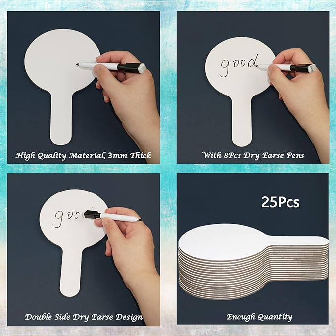 33Pcs Dry Erase Answer Paddles with Markers Thickened Handheld Double Sided Paddles Mini White Boards Small Dry Erase Signs Auction Paddles for Students Classroom Bidding Voting Games