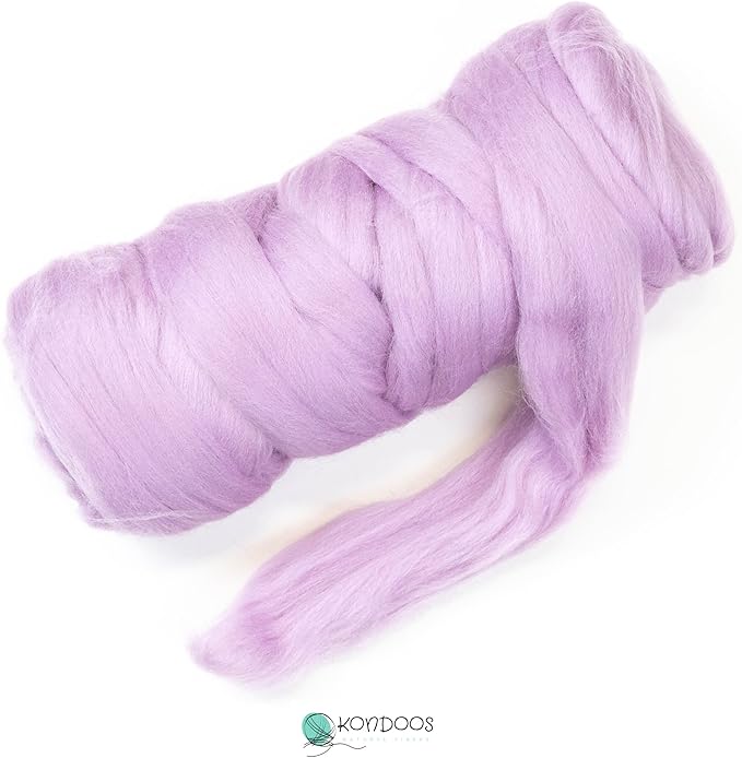 Colored Natural Wool roving, 8 OZ. Best Wool for Needle Felting, Wet Felting, handcrafts and Spinning. (Lavender)