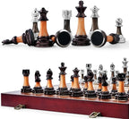 VAMSLOVE Chess Set Large 16''/42cm Folding Wooden Board with Deluxe Weighted Acrylic Chess Pieces - 3.5" King with Storage Slots for Adults House Warming Retirement Gift
