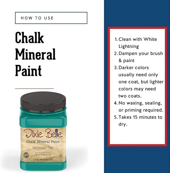 Dixie Belle Paint Company Chalk Finish Furniture Paint - Mermaid Tail (32oz) - Matte Aqua Green Chic Chalk Mineral DIY Furniture Paint