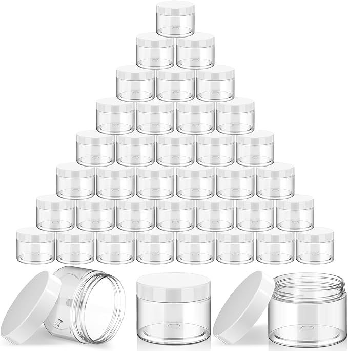 SATINIOR 36 Pieces 4 oz Plastic Jars with Lids Wide Mouth Airtight Reusable Container Acrylic Cosmetic Small Jars for Lotions Ointments Travel Toiletries Creams Make up Storage(White)