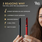 Wordsworth and Black Calligraphy Pen Set - Black - Includes 2 Calligraphy Pens, 18 ML Ink Bottle, 60 Ink Cartridges, Ink Refill Converter, 1 Medium and 4 Broad Nibs, Brush Pen