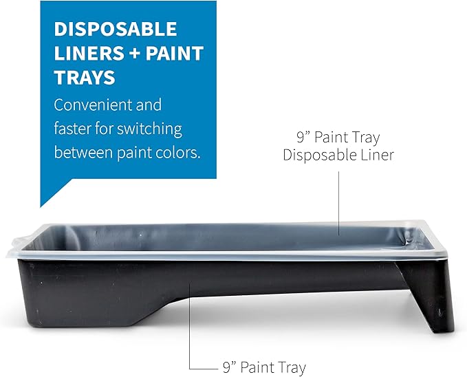 Precision Defined Paint Trays, Paint Roller Trays Liner, Plastic Paint Pan for Roller Brushes, Painting Tray for Painting with Deep Paint Pocket (Paint Tray & Liner (12-Pack), 9-inch)