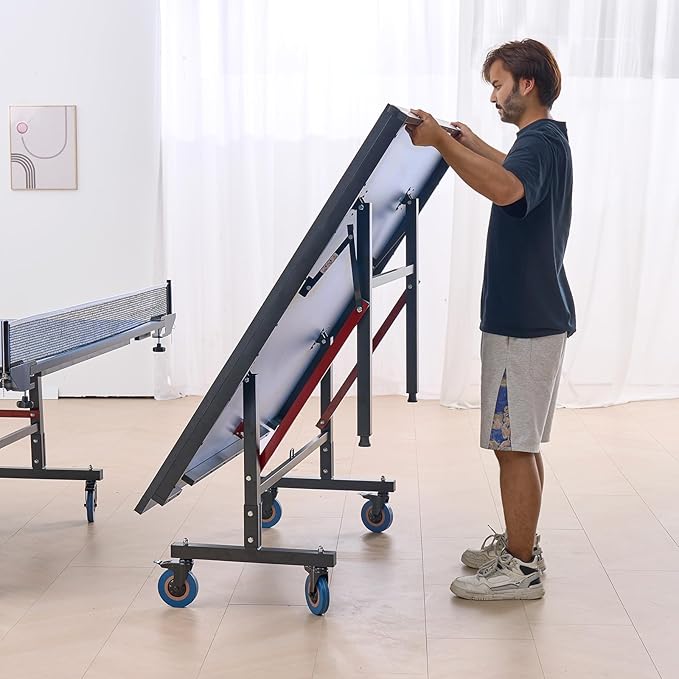 VEVOR Ping Pong Table, Professional Table Tennis Game, Indoor MDF Portable Table Tennis Table, Foldable Ping Pong Table with Quick Clamp Net and Lockable Wheel, 10 Minute Easy Assembly, 25mm Tabletops