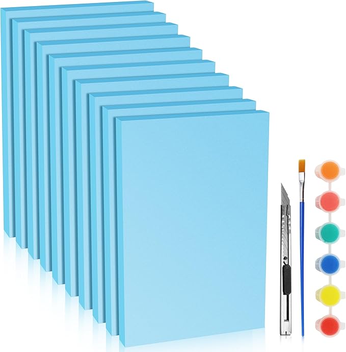 LuckyFoam Blue 10 Pack 12x7.5x0.79 inch Foam Sheets 0.79 Inch Thick Polystyrene Rectangles XPS Foam Board Craft for Insulating DIY Modeling Art Supplies
