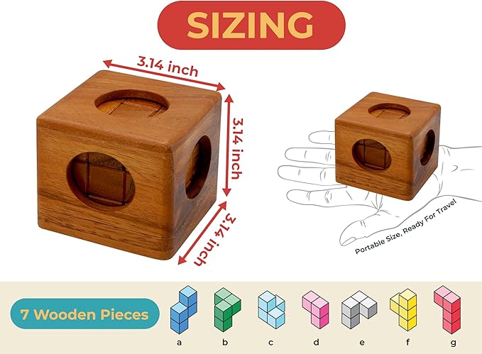 BSIRI Soma Puzzle Cube Wooden Toy Brain Teaser Desk Board Games Adults Master Block Christmas Mind Magic Kids Benders Wood Hand Cube Family Teens Boy Classic