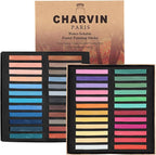 Charvin Artist Colored Chalk Pastels (Set of 48) - Water Soluble, Assorted Pastel Color Sticks for Wet, & Dry Painting