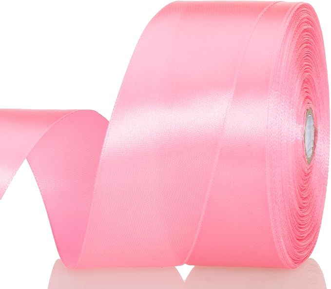 1 1/2 Inch Flamingo Pink Solid Satin Ribbon, 50 Yards Craft Fabric Ribbon for Gift Wrapping Floral Bouquets Wedding Party Decoration