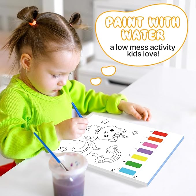 Paint with Water Coloring Books for Kids,Princess Art Craft Kit No Mess Water Color Painting Sets for Kids Ages 4-8,Birthday Gifts Travel Toy Crafts Supplies Kits for Girls Boys Drawing with 2 Brushes